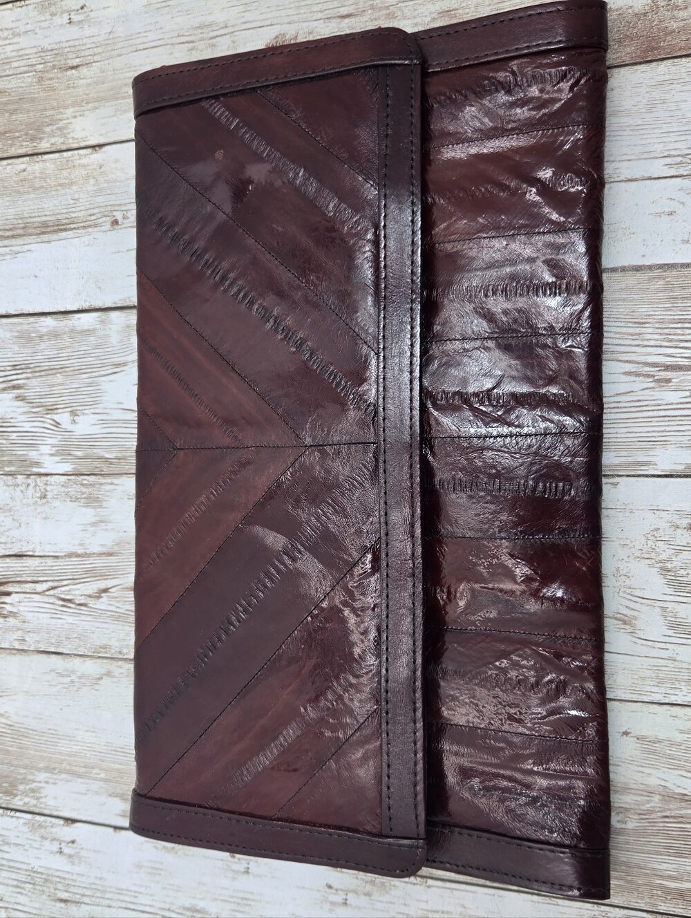 Vintage Genuine Eel Skin Leather Envelope Clutch Wallet 🍷 Burgundy Maroon ✨